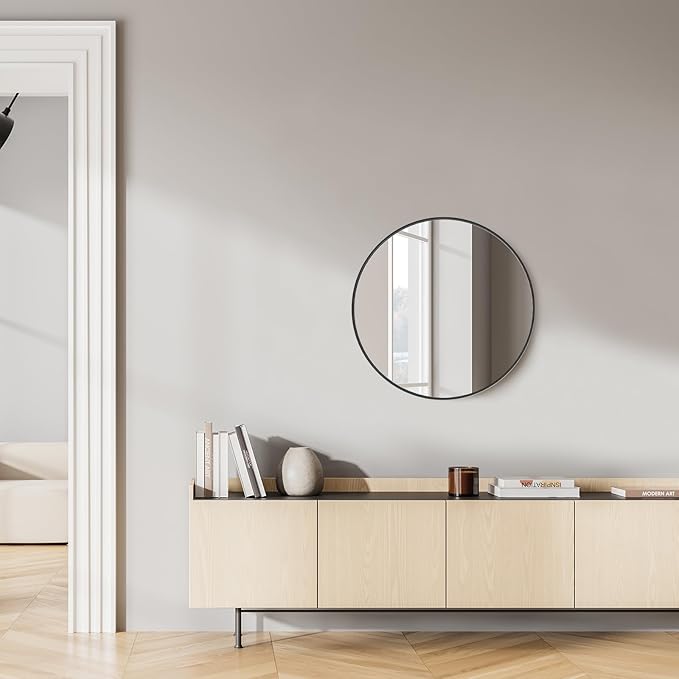 NEWBULIG Wall Mirror, Bathroom Mirror for Over Sink, Matte Metal Framed Vanity Mirror, Wall Decor for Bedroom, Tempered Glass