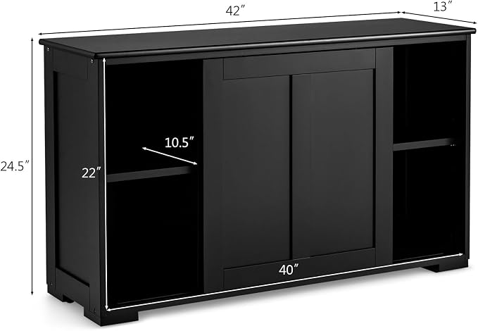 Sideboards Buffet Cabinet with Storage, Sliding Door Coffee Bar, Console Table with Adjustable Shelf, Credenzas for Living Room, Stackable Kitchen Cupboard for Dining Room (Black)