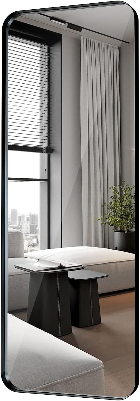 Black Full Length Mirror for Bathroom, 20"x55" Long Metal Framed Full Body Mirror, Rectangle Floor Mirror Leaning Against Wall for Dressing Living Room Bedroom Entryway