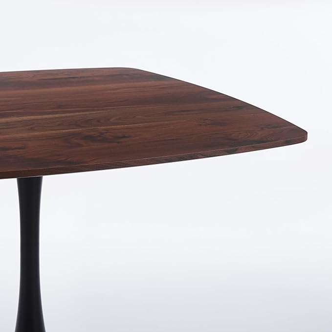 Walnut Square Dining Table for6, 41.12 inches Special Kitchen Table with Tulip Shape & Metal Pedestal Base, Mid Century Modern Bistro Tulip Table for Kitchen, Small Space, Cafe