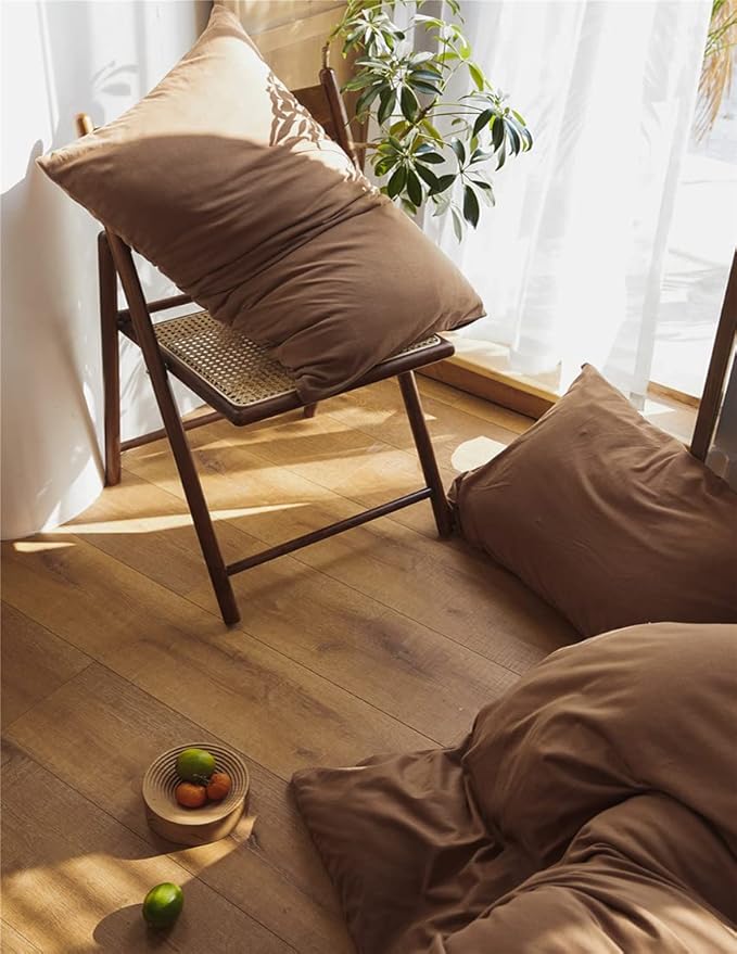 Omelas Brown Duvet Cover Queen Size Chocolate Mocha Coffee Solid Color Plain Bedding Set Simple Modern Soft Microfiber Rustic Comforter Covers with Zipper Closure Corner Ties Gifts for Women Men,
