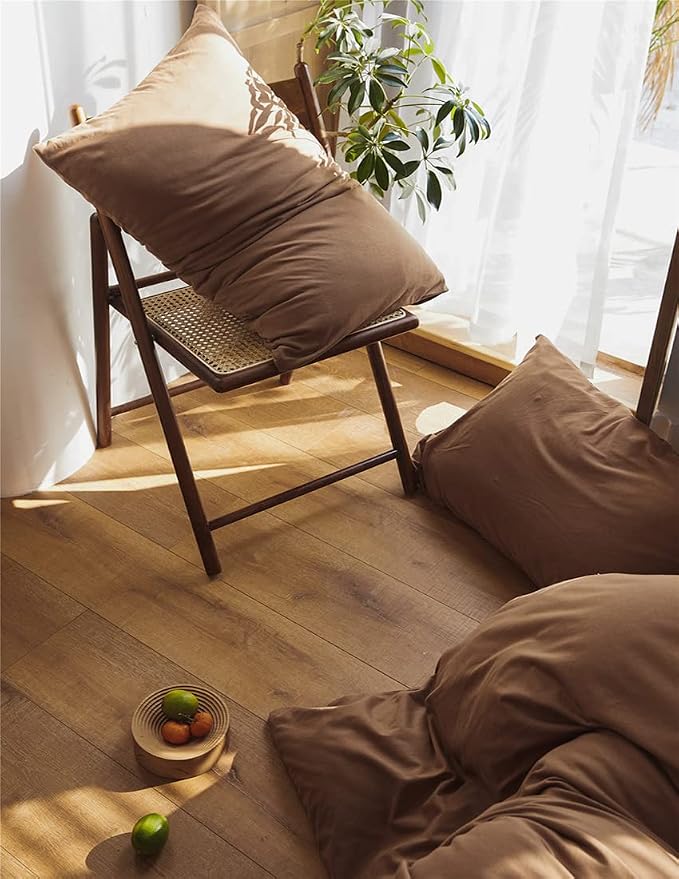 Omelas Brown Duvet Cover Full Size Chocolate Mocha Coffee Solid Color Plain Bedding Set Simple Modern Soft Microfiber Rustic Comforter Covers with Zipper Closure Corner Ties Gifts for Women Men,