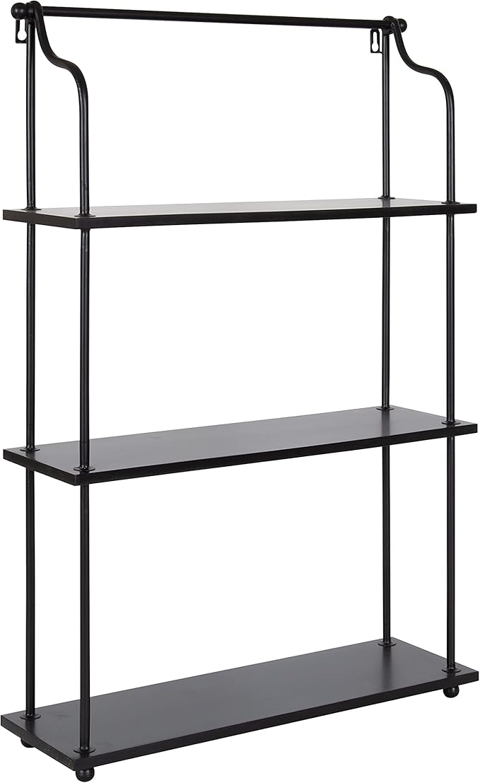 Kate and Laurel Walters Modern 3-Tier Hanging Shelf; 21 x 32; Black; Decorating Wall Mounted Storage Shelf for Wall