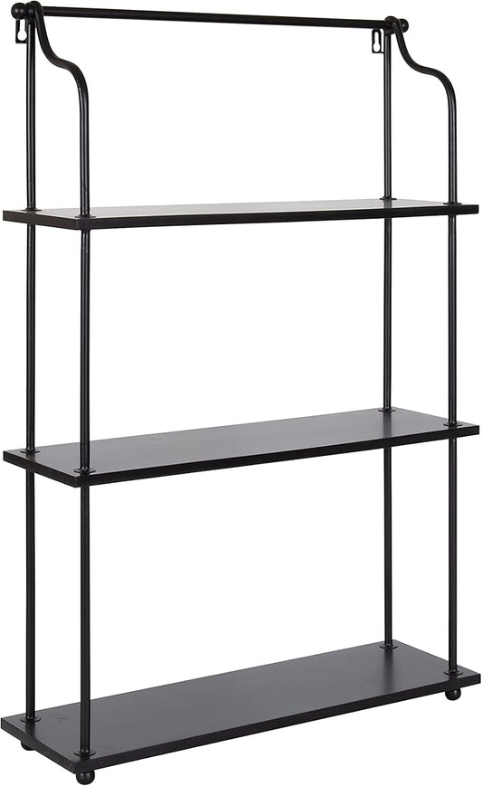 Kate and Laurel Walters Modern 3-Tier Hanging Shelf; 21 x 32; Black; Decorating Wall Mounted Storage Shelf for Wall