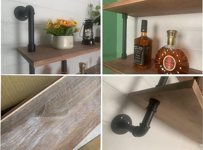 HDDFER Floating Bookshelf Shelves Industrial Pipe Shelving Floating Pipe Shelf with Wood Planks 48 inch Industrial Wall Shelves Rustic Hanging Bookshelf Farmhouse Kitchen Shelving