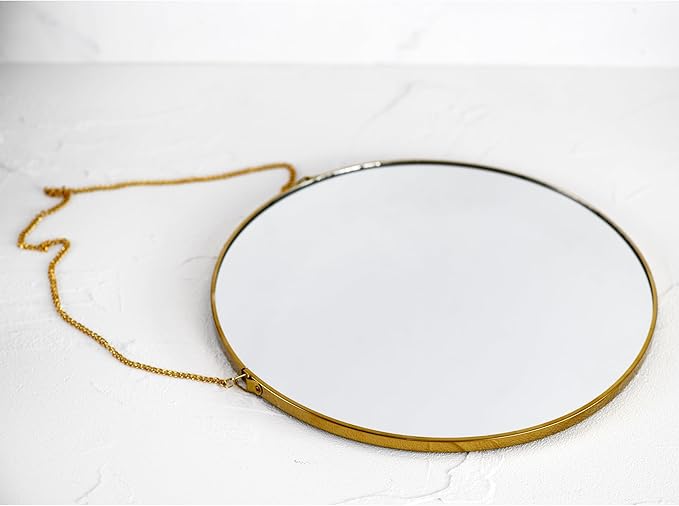11.8-inch Modern Round Wall Mirror with Metal Frame and Hanging Chain, Suitable for Entryway, Hallway, or Bathroom Small Gold Metal Frame Mirror (Gold, 11.8 inch)