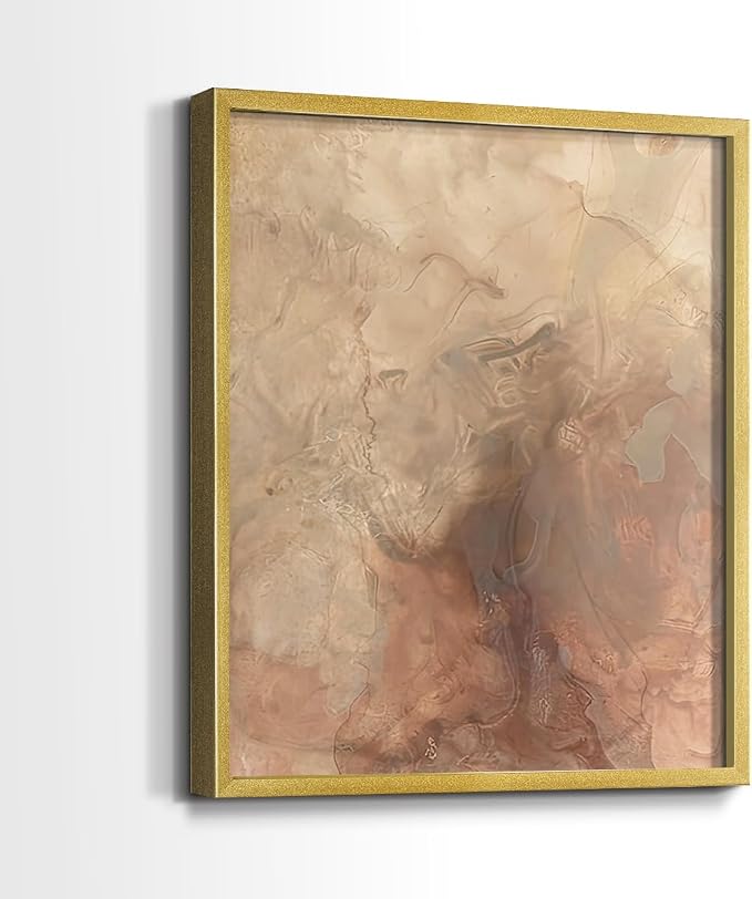 Renditions Gallery Set of 2 Peel & Stick Framed Prints, Abstract Wall Art, Brown Textured Marble Design Re-Stickable - Ready to Hang - 16"x20" - GOLD Frame LT588