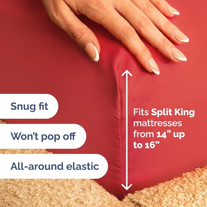 Flex Top Split Head King 4 Piece Sheet Set - Ultra-Soft, Breathable & Cooling Bed Sheets Set - Hotel Luxury Bedding for Women & Men with Deep Pockets - Wrinkle Free & Fade Resistant - Oeko-Tex - Red
