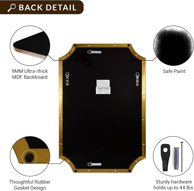 ANDY STAR 24x30 Inch Gold Mirror, Bathroom Vanity Mirrors, Antique Champagne Bronze Mirror with Rusprooft Stainless Steel Thin Frame, Aesthetic Scalloped Corners, Designed for Bathroom Remodel