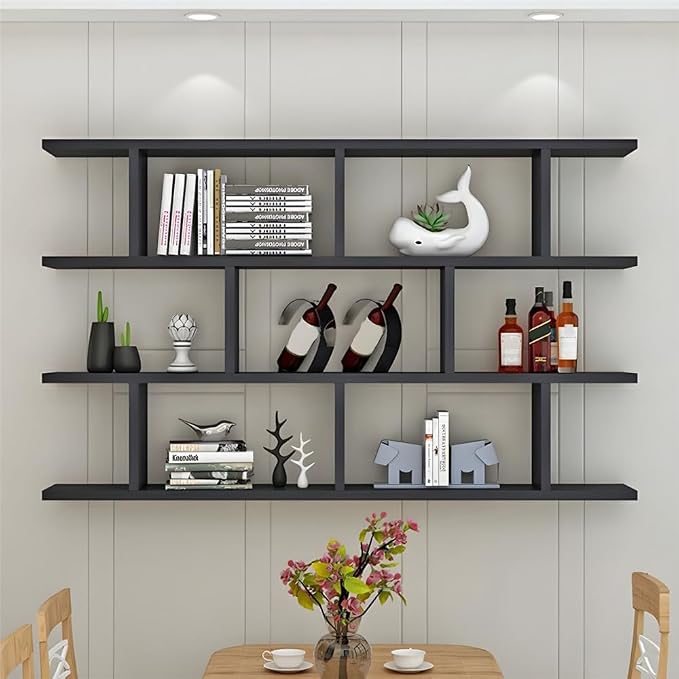Wall Mounted Floating Shelves Modern Bookcase Storage Shelf Open Hanging Wall Shelves Bookshelf for Home Deco LivingRoom Bedroom Study Office -Beige 31.5" L x 6" W x 38" H