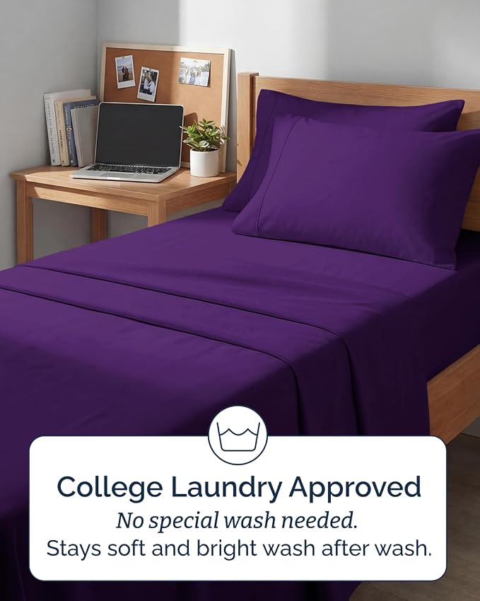 Extra Deep Twin XL Sheet Set - 4 Piece College Dorm Bed Sheets Set w/Extra Deep Pockets - Ultra-Soft, Comfy & Breathable Bedding for Women, Men, Kids & Teens - Wrinkle Free & Fade Resistant - Purple