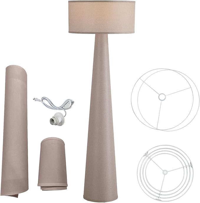 Floor Lamp - Branch and Wick – 59” Tall Standing Linen Lamp with Fabric Shade, LED Bulb Included – Elegant Corner Lamp for Living Room, Bedroom, Office - Taupe