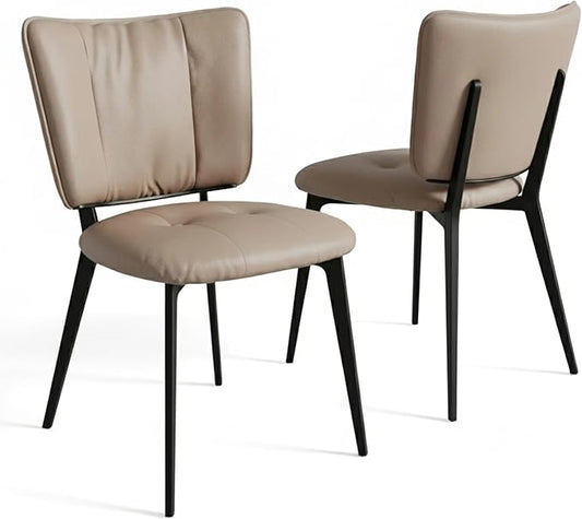 Upholstered Kitchen Dining Chairs Set of 2, Modern PU Leather Dining Chairs with Comfortable Round Seat & Metal Legs, Easy Assembly, Kitchen Living Room Lounge Restaurant, Light Coffee