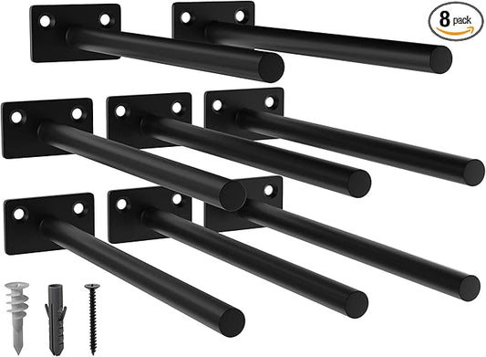 LEOPO Black 8-Pack 8 inch Floating Shelf Brackets, Hidden Shelf Bracket for Wood, Concealed Blind Shelving Support,Invisible Coated Brackets for DIY Decorative,Fit for Kitchen, Bathroom,Study Room