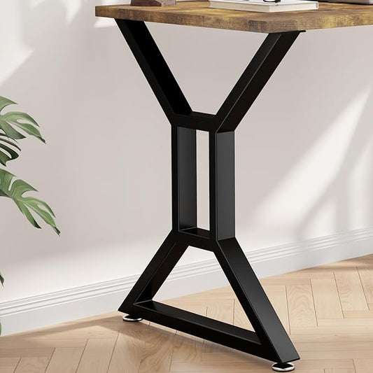 Metal Table Legs 28" H x 24" W Furniture Desk Bench Dining Table Legs Gourd Shape Heavy Duty Desk Legs with Adjustable Feet Set of 2 Black