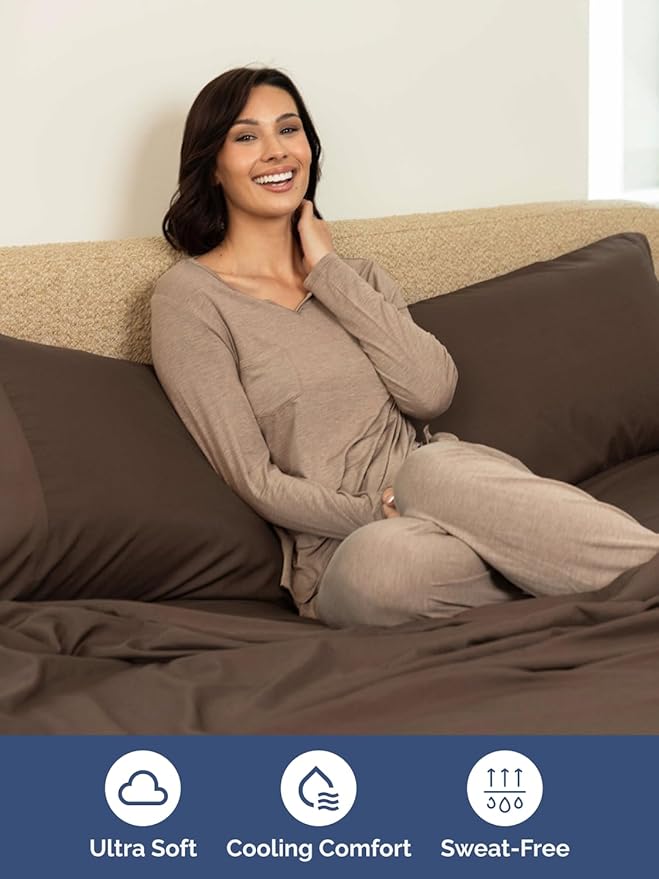 Extra Deep Split King Sheet Set - 7 Piece Breathable and Cooling Sheets - Hotel Luxury Bedding for Women, Men, Kids & Teens - Easy Secure Fit - Soft, Wrinkle Free & Comfy - Extra Deep Pockets - Brown
