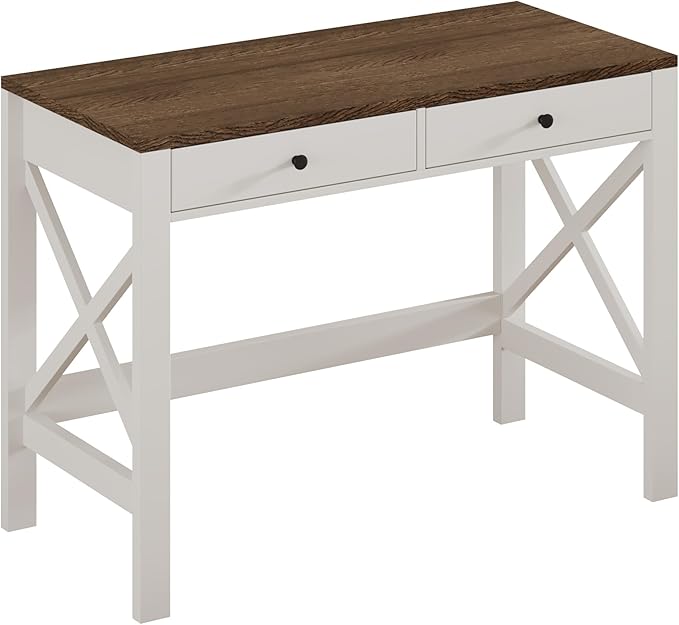 ChooChoo Computer Desk Study for Home Office, Modern Simple 40 Inches Desk with Drawers, Makeup Vanity Console Table, Soft White