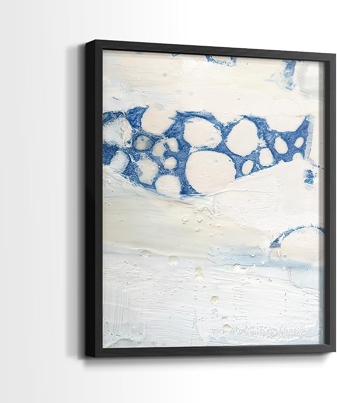 Renditions Gallery Set of 2 Peel & Stick Framed Prints, Textured Abstract Wall Art, Beach Themed Bubble Design Wall Decor, Re-Stickable - Ready to Hang - 8"x10" - Black Frame LT588