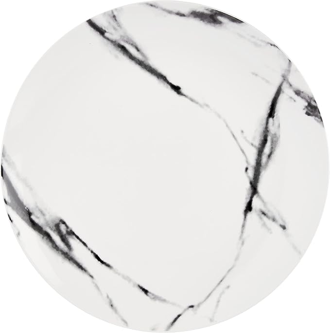 American Atelier Marble Black Coup Casual Round Porcelain Dinnerware Set-16 Piece Party Collection w/ 4 Dinner Salad Plates, 4 Bowls & 4 Mugs, 10.5", White