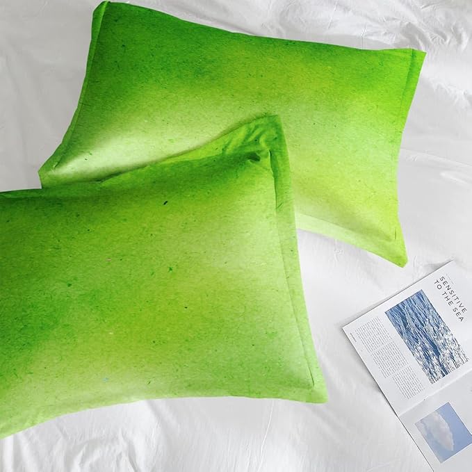 Comforter Set with 2 Pillowcases Full Size, Modern Lime Green Lemon, Bed Decor Watercolor Pastel Dye Stained Abstract for Kids and Adults, Soft Cozy Bedroom Bedding Set
