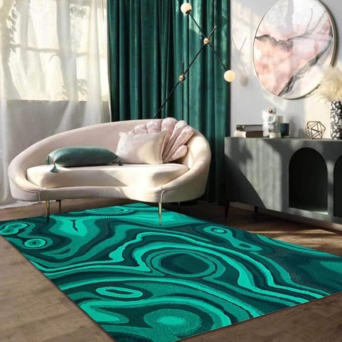 Dark Green Marble Swirl Modern Abstract Lux Area Rug for Living Room Bedroom Farmhouse Big Washable Soft Aesthetic Carpet Under Dining Coffee Table Minimalist Home Office Indoor Rug 2x6