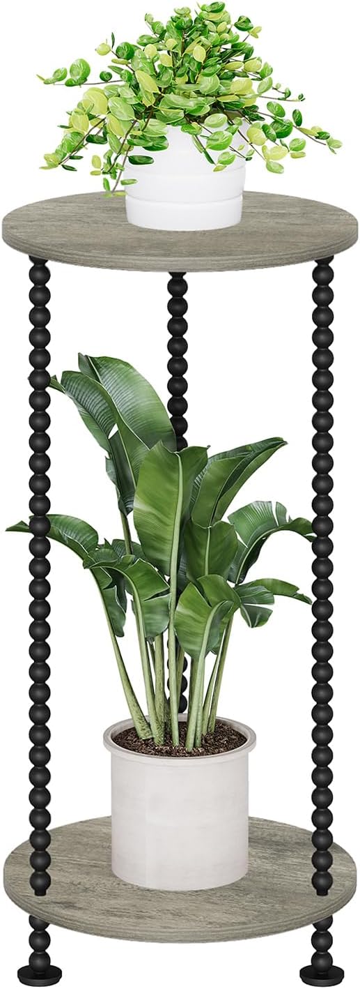 YINMIT Plant Stand Indoor, 2 Tier Small Plant Stand, 23" Tall Metal Spindle Poles Plant Stands, Corner Flower Pot Stand, Plant Tables Indoor, Planter Pot Holder for Balcony Garden Patio Living Room (Grey,)