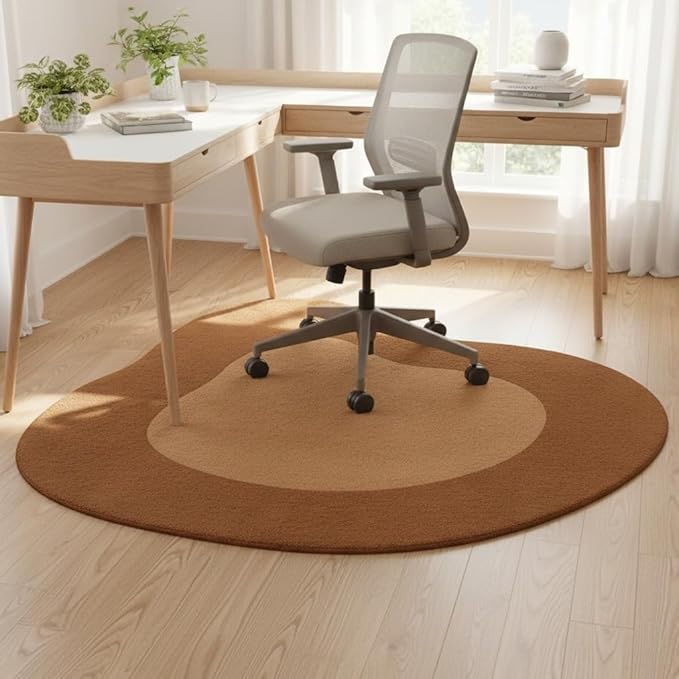 Tan Brown Irregular Rug Washable Non Slip Irregular Shaped Area Rug for Bedroom Living Room Farmhouse Modern Abstract Unique Designer Rug Minimalist Boho Meetingroom Home Office Foldable Carpet 9ft