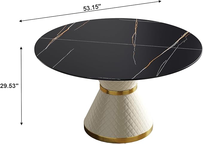 53.15" Round Dining Table, Mid Century Modern Dining Table with PU Base for 6-8 Person, Dining Room Table for Dining Room Kitchen,Living Room, Restaurant, Black