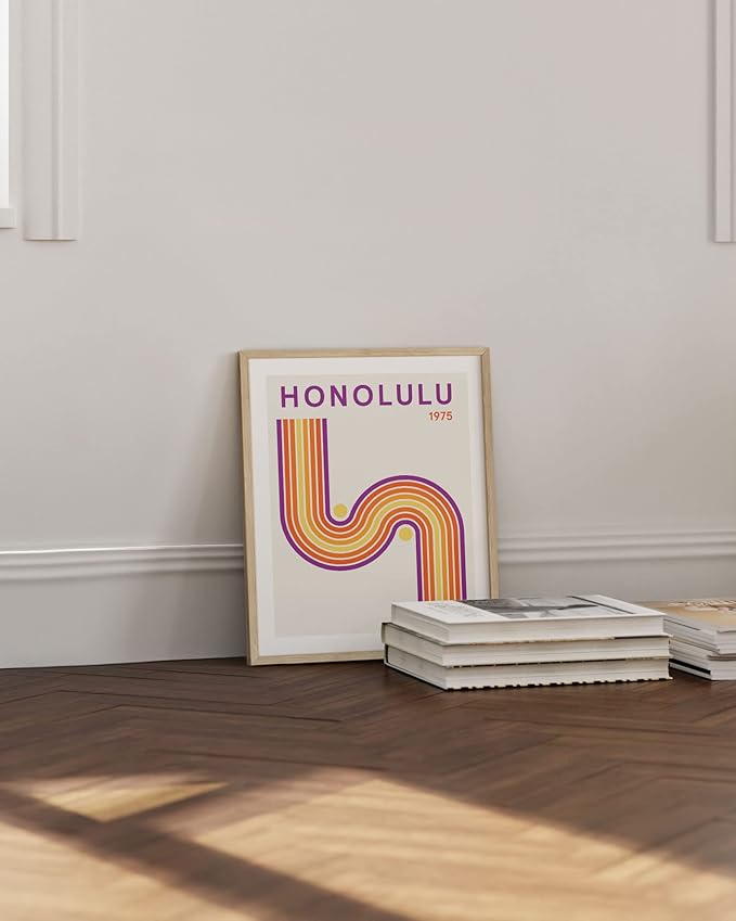 HAUS AND HUES Vintage Travel Poster – Honolulu Art Print, Retro City Artwork, Hawaiian Wall Decor, Abstract Beach Poster (Unframed 16x20)