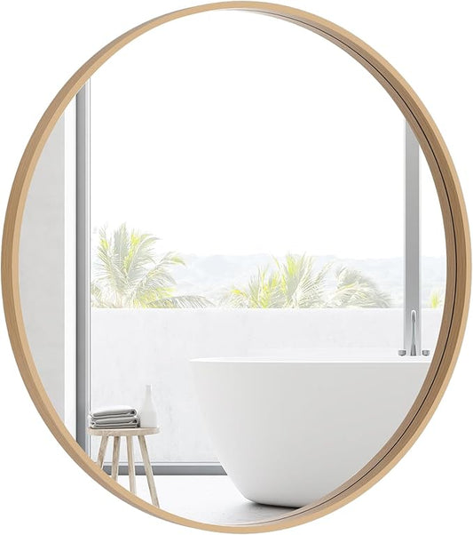 HOMECOOKIN Round Wood Mirror, 31" Round Bathroom Wall Mirror Circle Mirrors for Wall Decor, Vanity, Living Room, Bedroom, Entryway, Natural