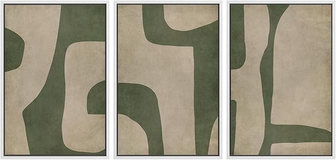 SIGNWIN Framed Canvas Print Wall Art Set Abstract Geometric Green and Beige Tones Illustrations Modern Art Decorative Boho Relax/Zen Nordic for Living Room, Bedroom, Office - 24"x36"x3 White