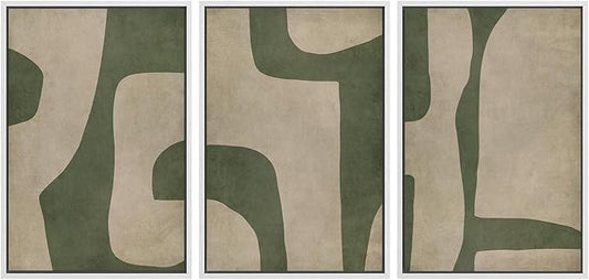 SIGNWIN Framed Canvas Print Wall Art Set Abstract Geometric Green and Beige Tones Illustrations Modern Art Decorative Boho Relax/Zen Nordic for Living Room, Bedroom, Office - 16"x24"x3 White