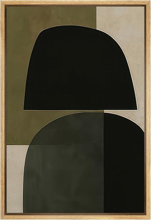 SIGNLEADER Framed Canvas Print Wall Art Modern Geometric Balance in Olive and Black Abstract Illustration Modern Art Decorative Zen for Living Room, Bedroom, Office - 16"x24" NATURAL