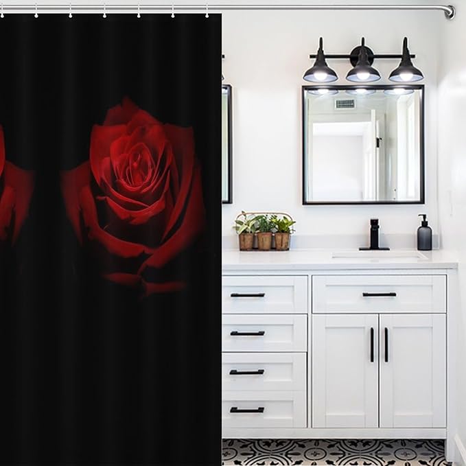 Red Rose Floral Shower Curtains Romantic Red Roses Artistic Theme Waterproof Shower Curtains for Bathroom Decor 12 Pack Hooks 55x72in（140x183cm）
