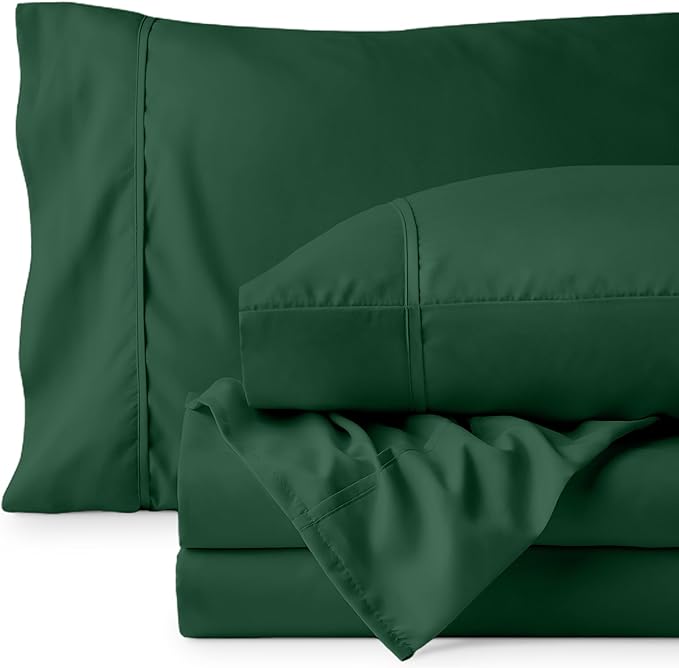 Bare Home Split California King Sheet Set - 1800 Ultra-Soft Microfiber Bed Sheets - Double Brushed - Deep Pockets - Easy Fit - 5 Piece Set - Bed Sheets (Split Cal King, Forest Green)
