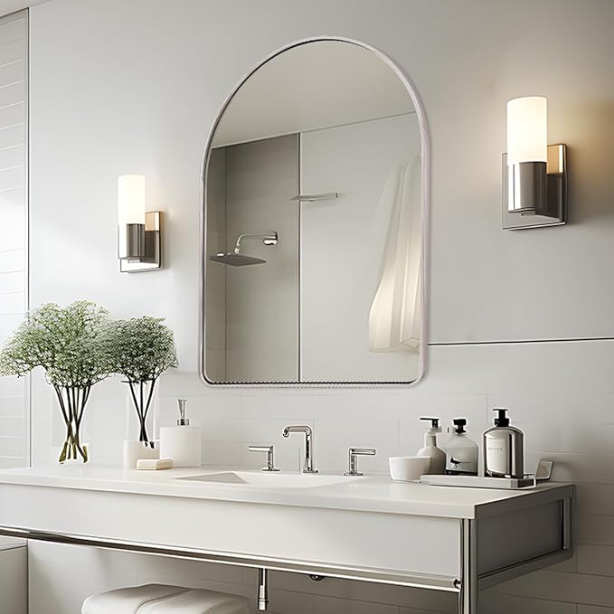 ANDY STAR 30x40’’ Chrome Arched Mirror, Polished Chrome Arched Bathroom Mirror, Arched Wall Mirror in SUS304-Anti-Rust Tube Frame, Wall Mounted Vertical 1'' Deep