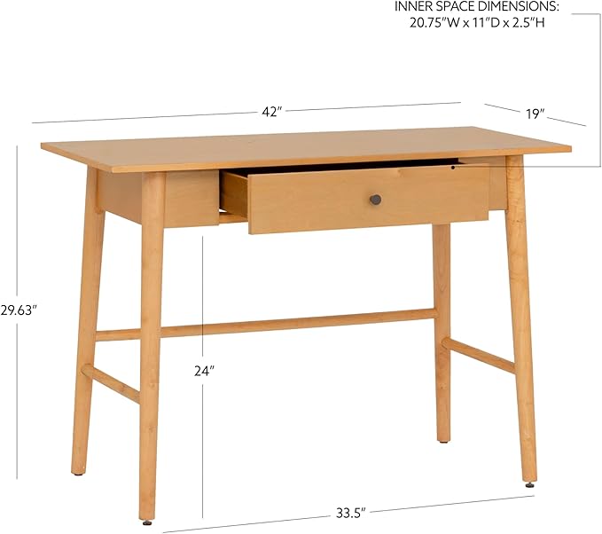Linon Melissa Natural Wooden One Drawer Writing Desk
