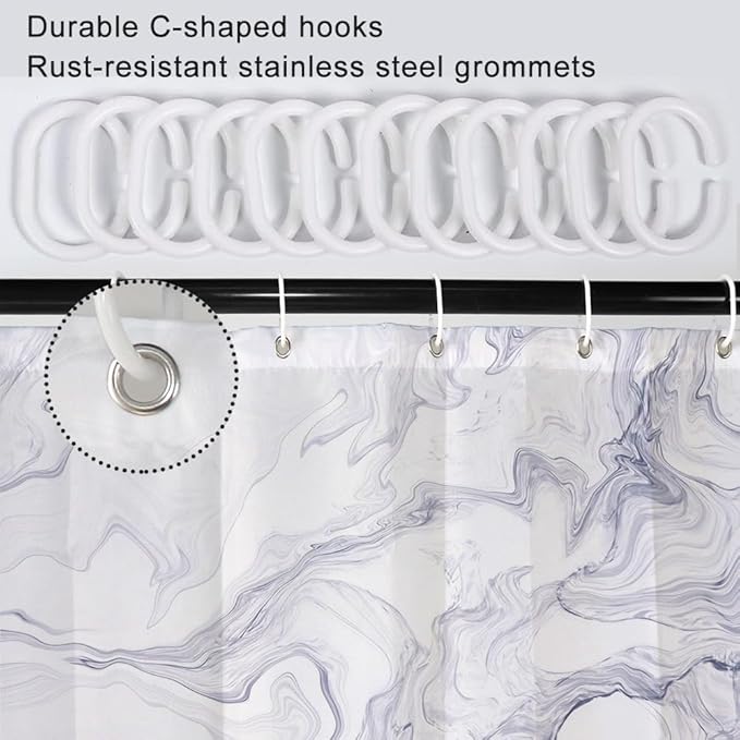 Stall Shower Curtain, White Marble Small Bathroom Curtain Modern Abstract Waterproof Shower Curtain Set with Hooks, 36x72 Inch