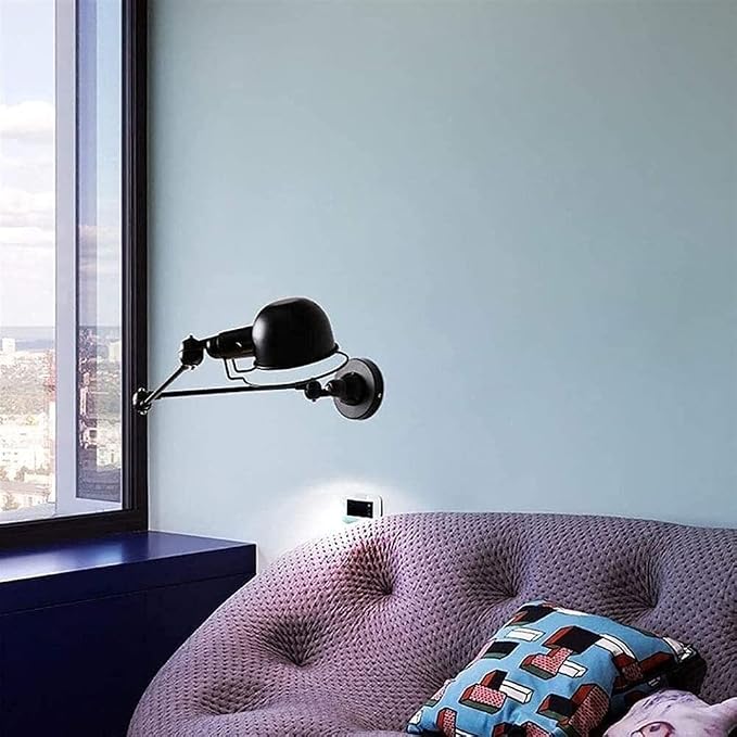 Retro Extendable Wall Lighting Fixture Swing Arm Long Wall Sconces with Adjustable Head Rotated Lamp Arm Reading Light for Study Bedroom Bedside Lamp