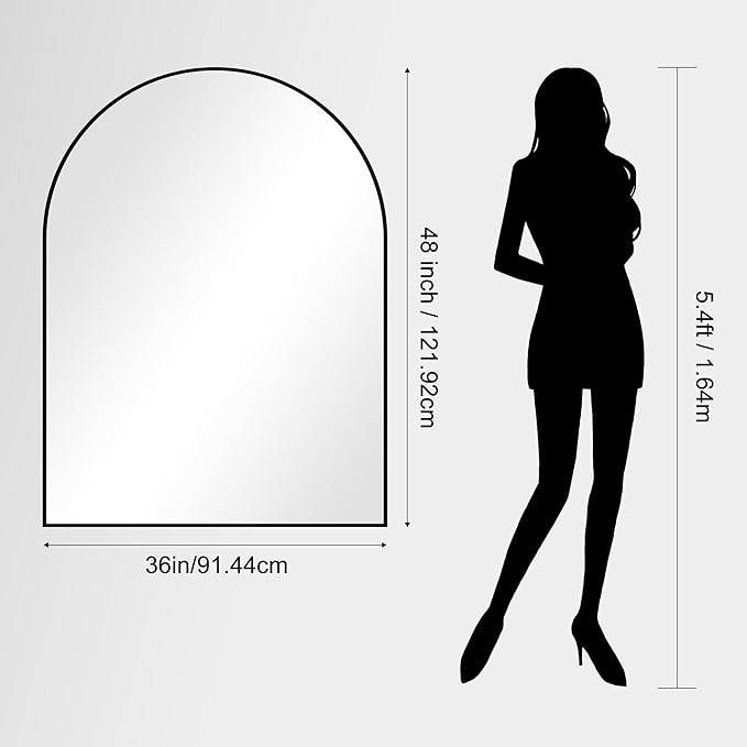 CIRCUMI Arched Wall Mirror, 36"x48" Black Arched Mirror with Tempered Glass, Metal Frame, Large Size for Bathroom, Living Room,Entryway,Over Sink, Arch Mirror for Decor,Shatterproof&Crystal-Clear