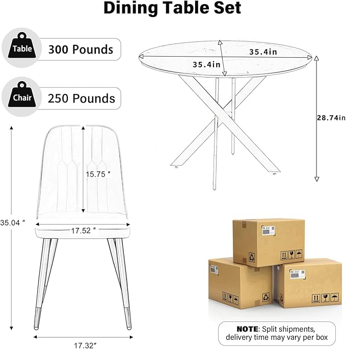 RGZ Mid Century Black Round Dining Table Set for 2, 36" Small Wooden Circle Kitchen Table & 2 White PU Leather Kitchen Chairs, Dinner Table Set for Home, Apartment, Dining Room