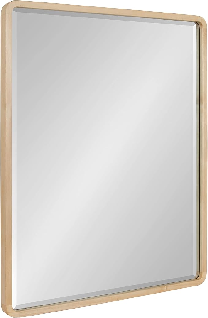 Kate and Laurel McLean Mid-Century Wood Framed Rounded Rectangle Wall Mirror, 24 x 30, Natural Poplar, Decorative Round Rectangular Mirror for Contemporary Wall Decor