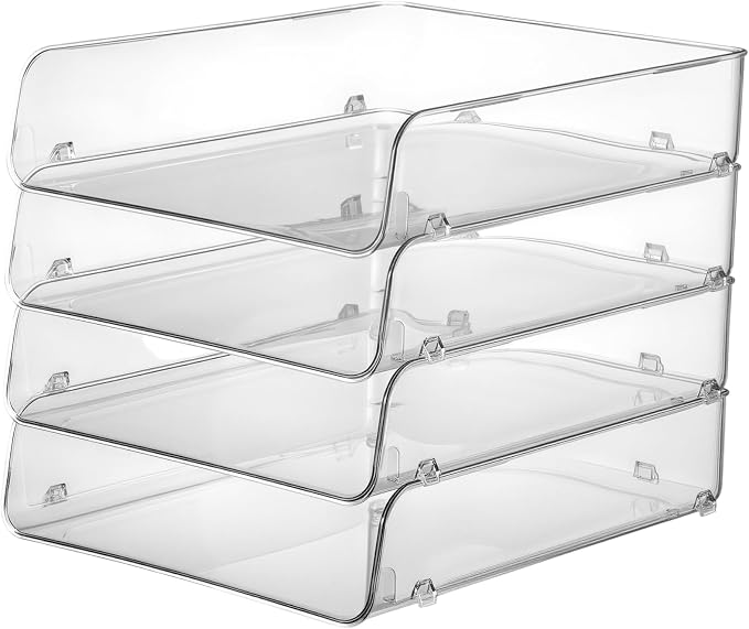 4 Pack Paper Organizer Letter Tray Plastic Stackable Desk File Organizer 12.99 x 10.43 x 2.95 Inch Clear Paper Holder File Tray for Desk Accessories Office Organization and Storage