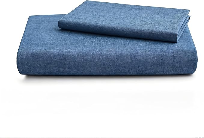 LOVQUE 100% Washed Cotton Duvet Cover Twin Size, Denim Blue Fade-Resistant Natural Bedding Set (No Comforter), 68x90 Inches