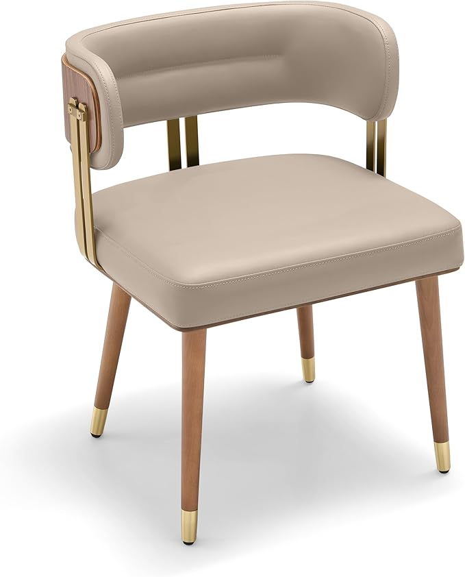 Modern Upholstered Leather Dining Chairs with High-Resilience Foam Cushion, Walnut Wood Veneer&Gold Metal Legs, 22Lx20.5Wx28.3H Inches, Anti-Slip Kitchen Chairs for Dining Room,Apricot