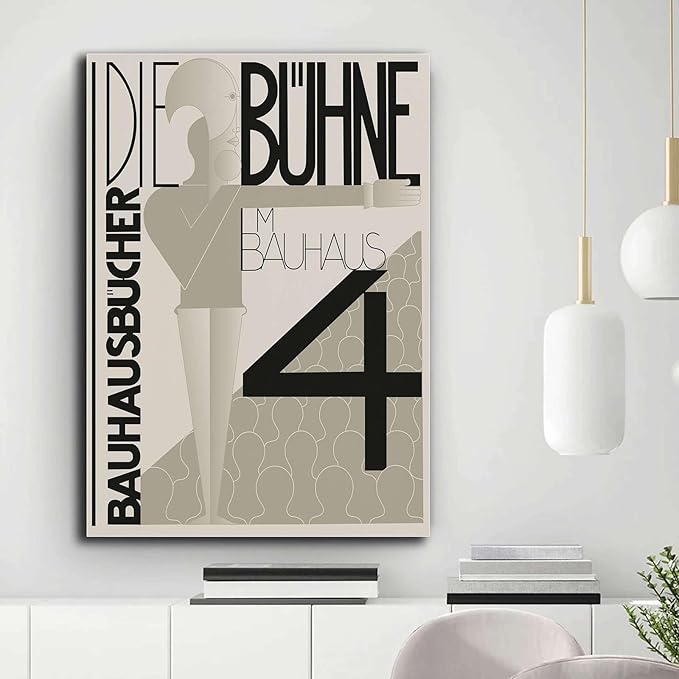 Canvas Painting Wall Mural Print Bauhaus Graphic Design Exhibition Poster Black White Modern Scandinavian Wall Art Abstract Line Typography Decor Living Room and Bedroom Home Decoration 12x18inch wood