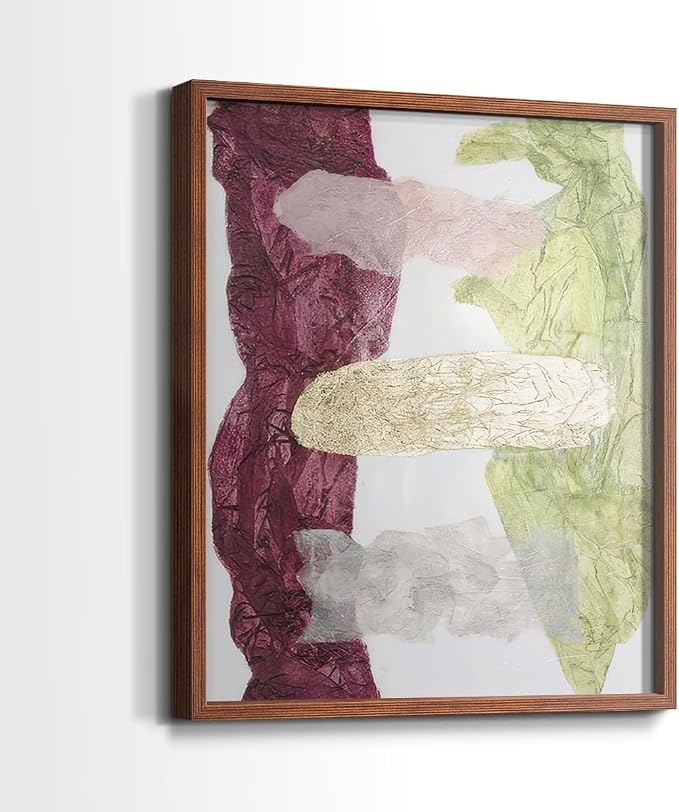 Renditions Gallery Set of 2 Peel & Stick Framed Prints, Abstract Wall Art, Mix Color Dyed Textures Wall Decor, Re-Stickable - Ready to Hang - 16"x20" - Walnut Frame LT588