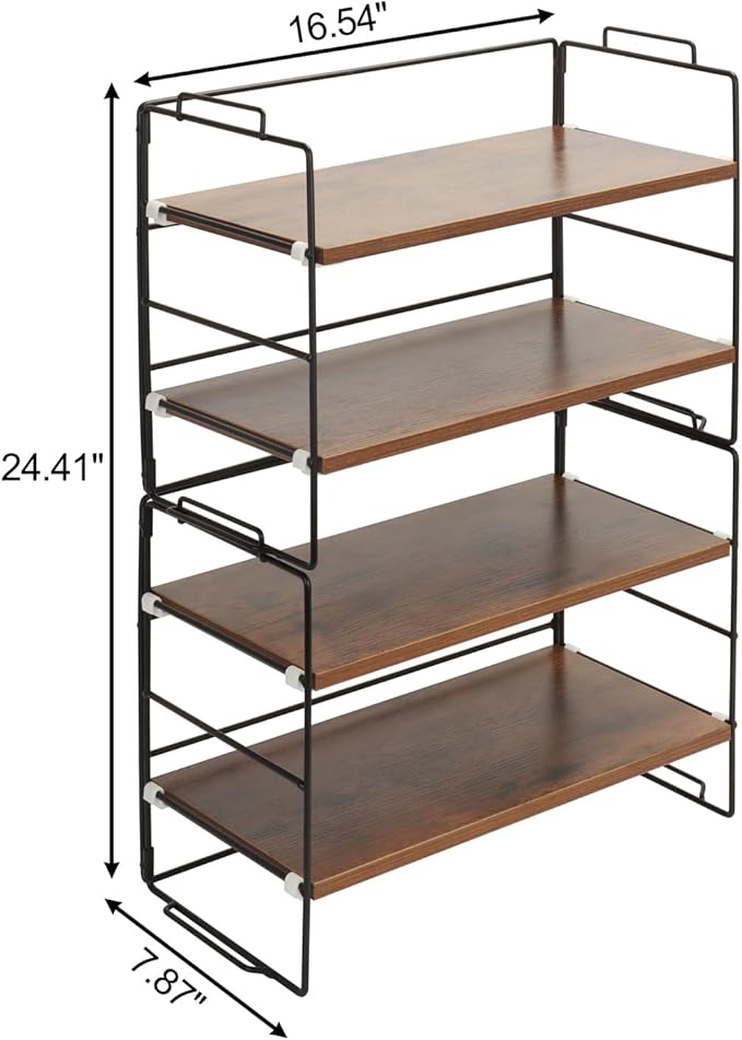 KATHY&BOB Wood Desk Shelf Organizer, 2-Tier Desktop Supplies Storage Rack, Adjustable Stackable Desk Shelf for Office, Kitchen, Bathroom, 15.75"*12.2"*7.87" (2 Sets)