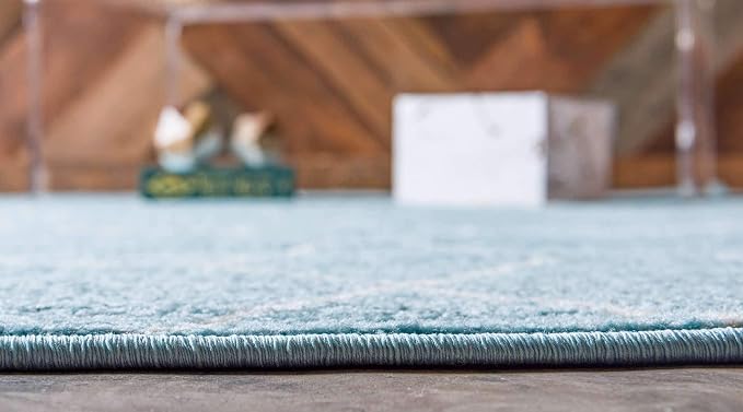Unique Loom Trellis Frieze Collection Area Rug - Geometric (4' 1" Round, Light Blue/ Ivory)