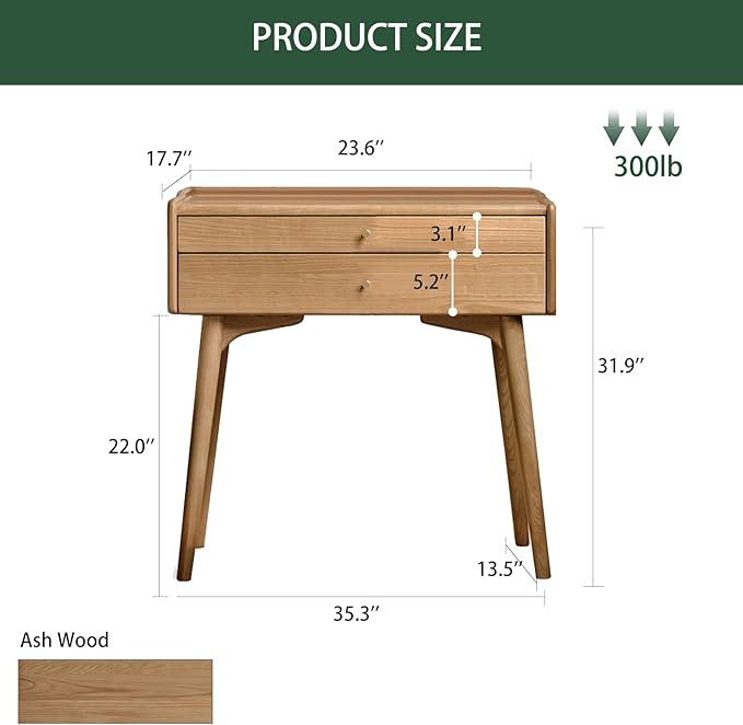 Small Vanity Desk, Solid Wood Dressing Table with Drawer Divider, Study Desk and Vanity Desk for Bedroom, 18" D x 24" W x 32" H